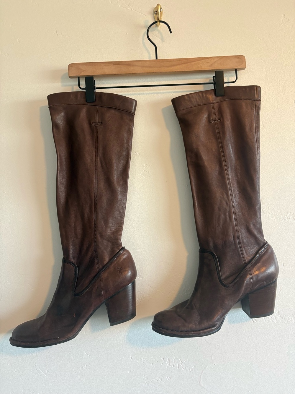 Frye Women's Brown Leather Rory Scrunch Knee-High Boots